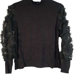 NWOT AQE Fashion Lightweight Stretch Knit Mesh Floral Ruffle Long Sleeve sz M